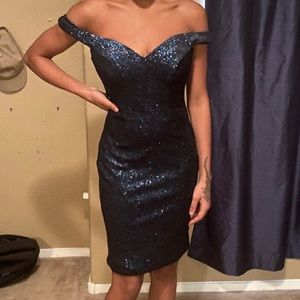 Black Blue Rhinestone Jovani Cocktail Dress